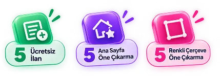 5 ücretsiz ilan, 5 ana sayfa öne çıkarma, 5 renkli çerçeve öne çıkarma